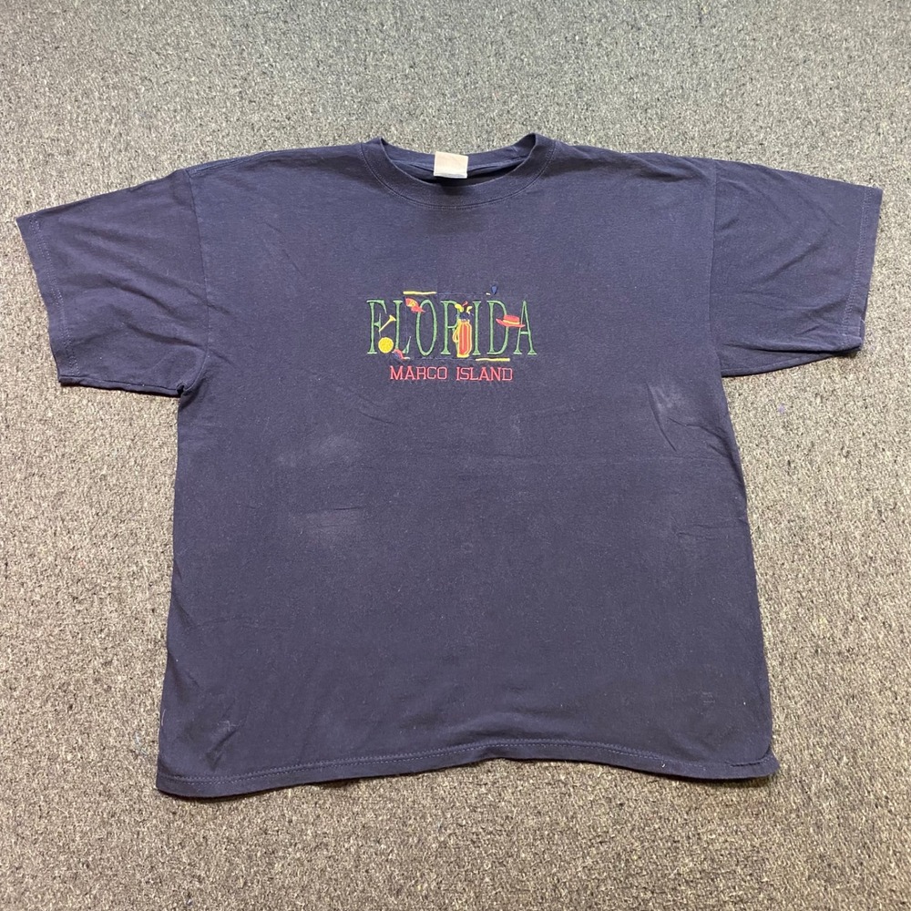 Florida Marco Island TShirt XL Mens Navy Blue Retro Golf Souvenir Skater Grunge